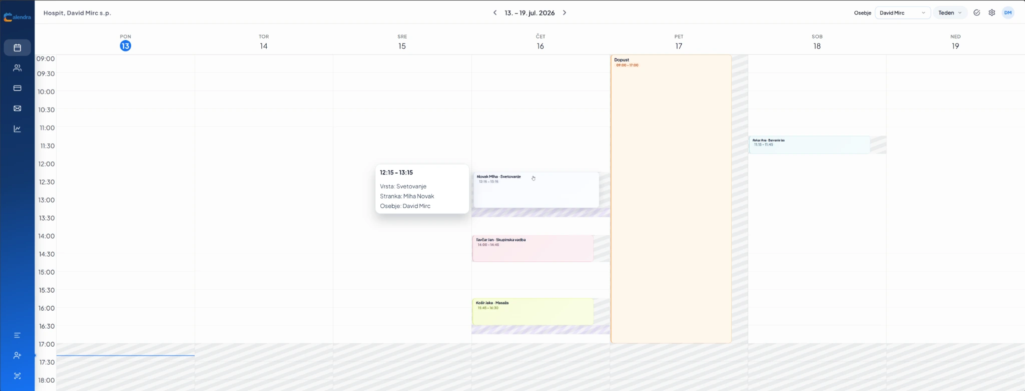 Appointment calendar in Calendra